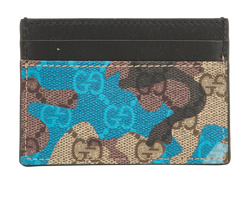 Gucci GG Camouflage Card Case, Canvas/Leather, Blue/Brown, 525040, 3*